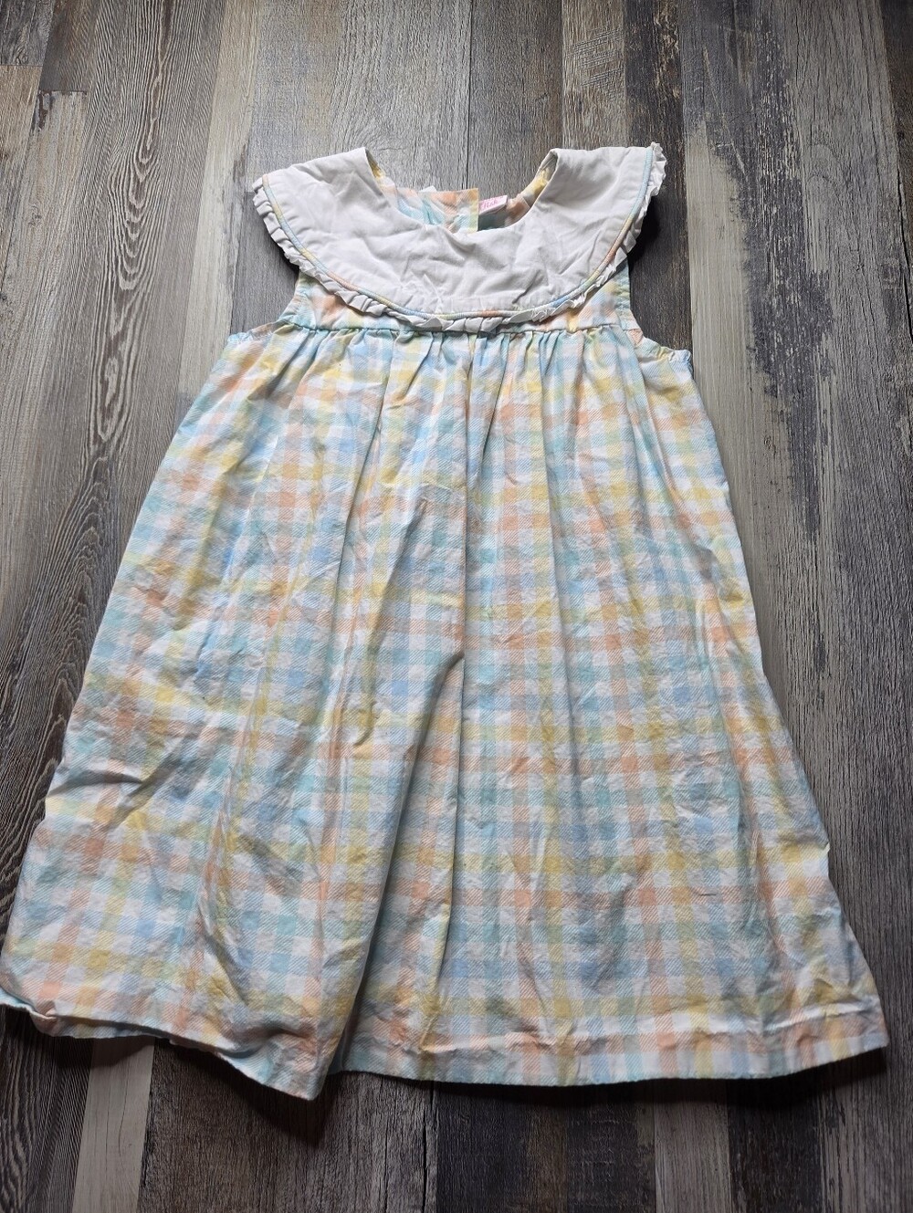 Stitchy Fish Dress Blue Orange Plaid White Collar Size 5
